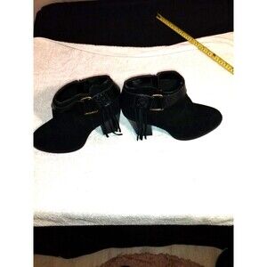 Kensie Massey NWOT Black Leather Suede Booties NWOT Fringed Sz 10.5